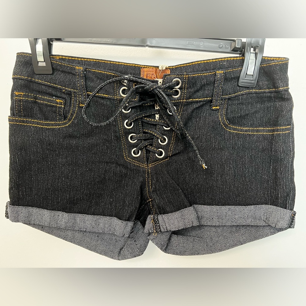 POL Black Denim Lace-Up Shorts Y2K style